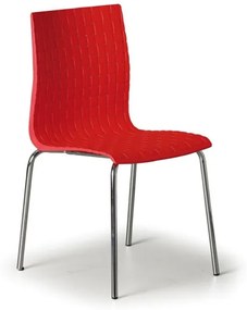 Plastová jedálenská stolička MEZZO s kovovou podnožou, červená