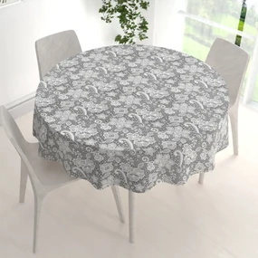 Biante Bavlnený okrúhly obrus Sandra SA-550 Biela krajka na sivom Ø 100 cm