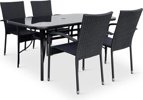 Noela Záhradný jedálenský set Klaudia čierny + 4x ratanová stolička Paris KD