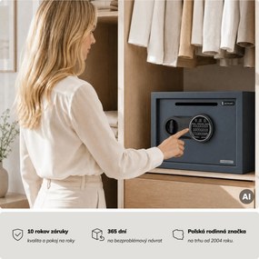 Malý vhadzovací trezor na kód, elektronický, na tržbu a obálky, 350x250x250 mm: PIERCE