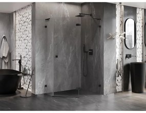 Mexen Lunar, L pravý päťuholníkový sprchový kút 90 x 80 cm, 8mm číre sklo, čierny profil, 831L-090P-080L-70-00-P