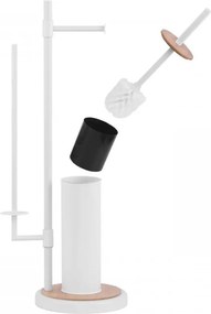 Erga Sisu, držiak na toaletný papier so zásobníkom a WC kefou 3v1, biela-hnedá, ERG-YKA-P.SISU-WHT-B