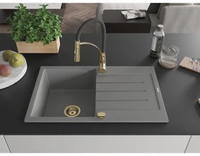 Mexen Bruno, 1-komorový granitový drez 795x495x200 mm a drezová batéria Aster, šedá, 6513-71-73450-57-G