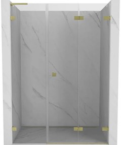 Mexen Lunar-F, L pravé sklápacie sprchové dvere 130 cm, 8mm číre sklo, zlatý matný profil, 836SL-130-050-55-00-P