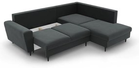 Tmavosivá zamatová rozkladacia/s úložným priestorom rohová pohovka (pravý roh/do L) Kyoto – Cosmopolitan Design