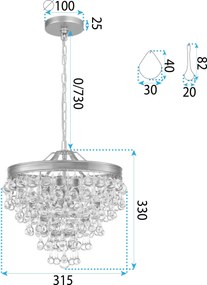 Toolight Toolight, krištáľové stropné svietidlo 3xE14 APP1621-3CP, zlatá lesklá, OSW-01595