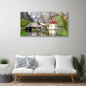 Obraz na akrylátovom skle Hora strom dom krajina 100x50 cm