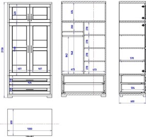 Veľká šatníková skriňa s 2 zásuvkami a nadstavcom, 100x60x216 cm Police vpravo