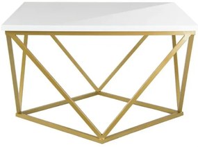 Konferenčný stolík CURVED 62x62 cm mosadz/biela