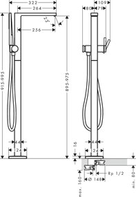 Hansgrohe Tecturis E, páková vaňová voľne stojaca batéria na podlahu, chrómová, HAN-73445000