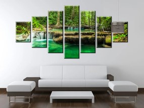 Gario Obraz s hodinami Vodopád Erawan v Thajsku - 7 dielny Rozmery: 210 x 100 cm