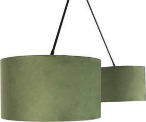 Závesné svietidlo čierne so zelenými a zlatými zamatovými tienidlami 35 cm 2-svetlo - Blitz