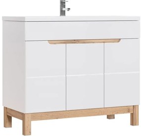 Koupelnová sestava se zápustným umyvadlem, skříňkami a zrcadlem Bali 100 cm bílá/dub wotan