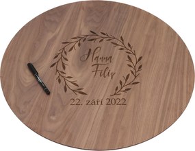 ČistéDrevo Drevená svadobná ceduľa na podpisy orech - veniec