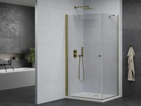 Mexen Pretoria sprchovací kút 70 x 80 cm, priehľadný, zlatý + plochá sprchová vanička-852-070-080-50-00-4010