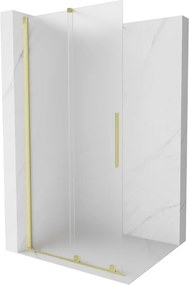 Mexen Velar, sprchová zástena s posuvnými dverami Walk-in 100 x 200 cm, 8mm sklo námraza, zlatá matná, 871-100-000-33-55