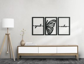 drevko 3-dielny obraz na stenu Good vibes Rozmer obrazu: 31 x 65 cm, Farba dekorácie: Čierna