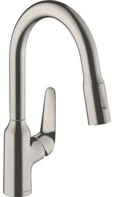 HANSGROHE Focus M42 páková drezová batéria s vyťažiteľnou sprškou s prepínaním, 2jet, sBox, výška výtoku 183 mm, vzhľad nerezovej ocele, 71821800