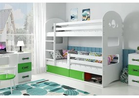 Detská poschodová posteľ DOMINIK s úložným priestorom 80x160 cm - biela Zelená