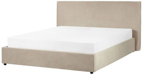 Zamatová posteľ s úložným priestorom 160 x 200 cm sivobéžová LAVAUR Beliani