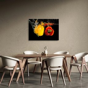 Sklenený obraz - papriky vo vode (70x50 cm)