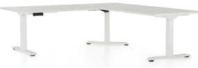 Výškovo nastaviteľný stôl OfficeTech Angle, 180 x 200 cm, biela podnož, svetlo sivá