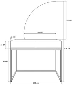 TOALETNÝ STOLÍK EMELINE ČIERNY LESK + CHRÓM LED ZRKADLO ĽAVÉ