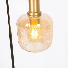 Dizajnová stolná lampa čierna s mosadzou a jantárovým sklom - Zuzanna