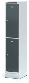 Alfa 3 Šatníková skrinka na sokli s úložnými boxami, 2 boxy, 1920 x 400 x 500 mm, otočný zámok, tmavosivé dvere