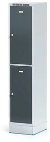 Alfa 3 Šatníková skrinka na sokli s úložnými boxami, 2 boxy, 1920 x 400 x 500 mm, otočný zámok, tmavosivé dvere