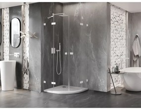 Mexen Lunar, polkruhový výklopný sprchový kút 70 x 70 cm, 8mm číre sklo, biely profil, 833-070L-070P-20-00