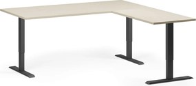Výškovo nastaviteľný stôl, 180x180 cm, 3 motory, L/P, čierna podnož, breza