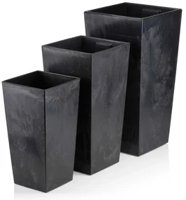 PLASTOVÝ KVETINÁČ PORTO SADA 3KS 67,7X35 CM+46,5X25 CM+57X30 CM IMITÁCIA BETÓNU ČIERNA