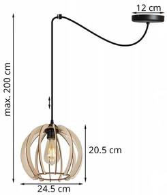 Závesné svietidlo TIMBER SPIDER 1, 1x drevené tienidlo