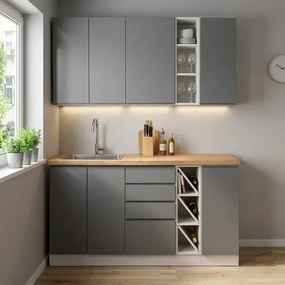 Kuchynská linka Aspen sivá - 150 cm, sivá lesk / biela mat