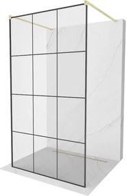 Mexen Kioto, sprchová zástena Walk-In 100 x 200 cm, 8mm sklo čierny vzor, zlatý matný profil, 800-100-002-55-77