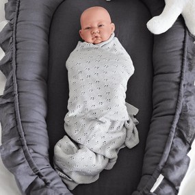 Ľanové hniezdo pre bábätko s volánom grafitová