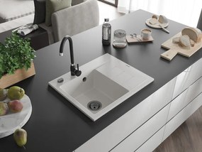 Mexen Ben, 1-komorový granitový drez 600x500x190 mm, ľavý + čierny sifón, biela, 6522605000-20-B