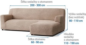 Bielastické poťahy MOSAICO béžové sedačka s otomanom vpravo (š. 170 - 300 cm)