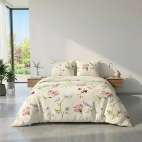 Kvalitex Bavlnené obliečky DELUX 140x200 + 70x90 cm - BOTANICA smotanová
