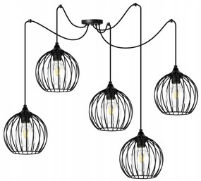 Závesné svietidlo Toronto Spider, 5x čierne drôtené tienidlo