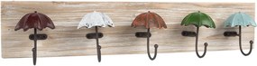 Drevený nástenný vešiak s 5timi háčikmi s dáždnikmi Umbrella - 60*10*12 cm