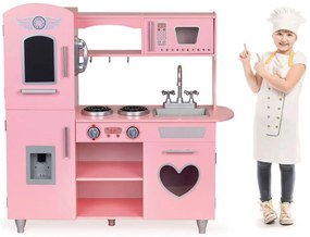 Ružová drevená kuchynka so srdiečkom