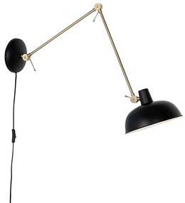 Retrová nástenná lampa čierna s bronzom - Milou