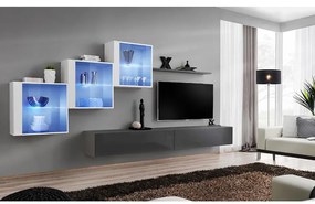 Obývacia stena Switch XIX Sklo +LED Biely/Grafit