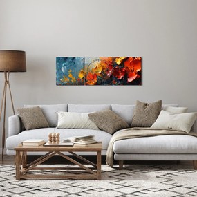 Obraz - Abstraktná maľba kvetov III. (s hodinami) (90x30 cm)