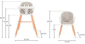 KINDERKRAFT - Detská jedálenská stolička 2v1 SIENNA buk/šedá