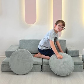 Dvoumístná rozkládací pohovka Puzzle modrá