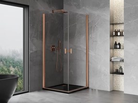 Mexen Mist-B Duo, 2-krídlový výklopný sprchový kút 80 x 80 cm, číre sklo, medený matný profil, 8A2-080-080-65-00
