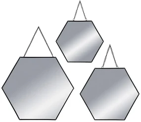 Závesné zrkadlo Hexagon, čierne, sada 3ks